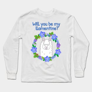 Will you be my llamentine? Cute llama valentines day Long Sleeve T-Shirt